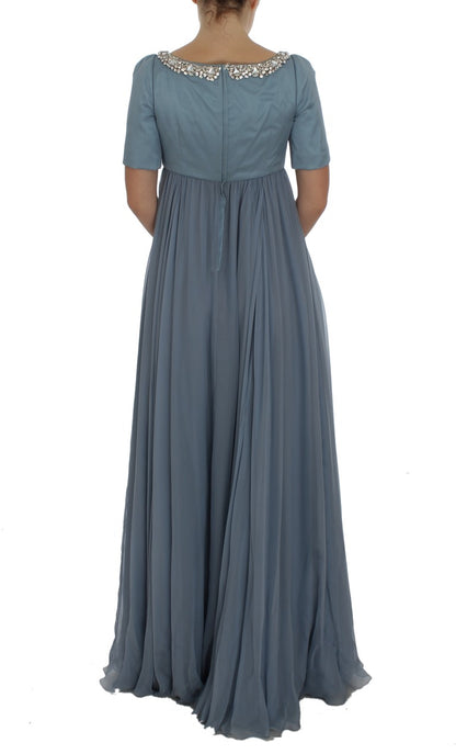Robe de bal Dolce & Gabbana en soie bleue, à motif de cristaux, style gaine.