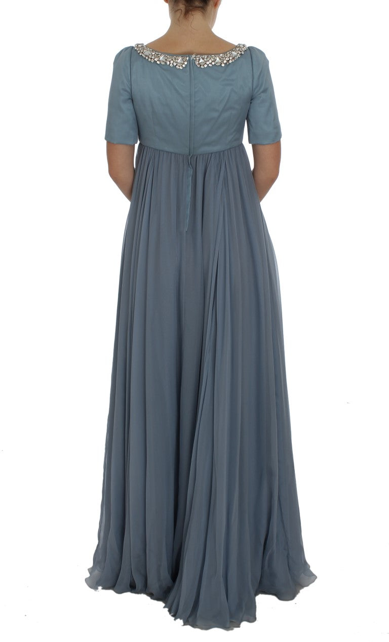 Robe de bal Dolce &amp; Gabbana en soie bleue, à motif de cristaux, style gaine.