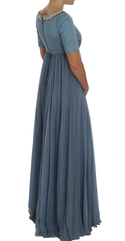 Robe de bal Dolce & Gabbana en soie bleue, à motif de cristaux, style gaine.