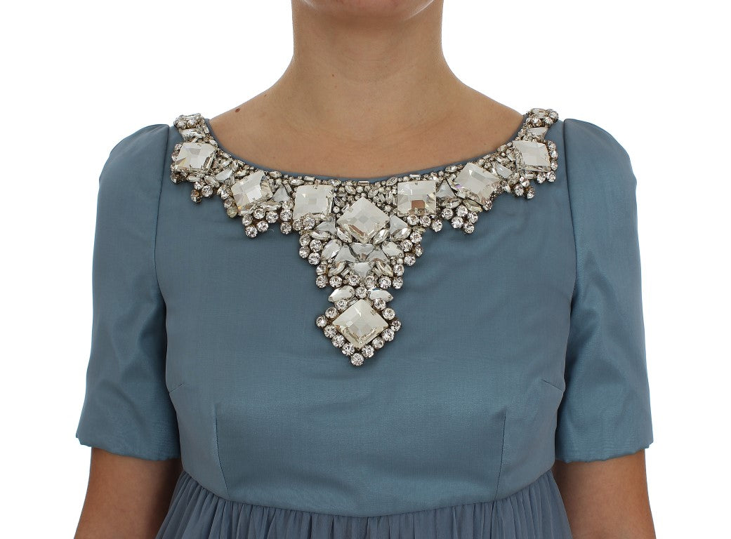Robe de bal Dolce & Gabbana en soie bleue, à motif de cristaux, style gaine.