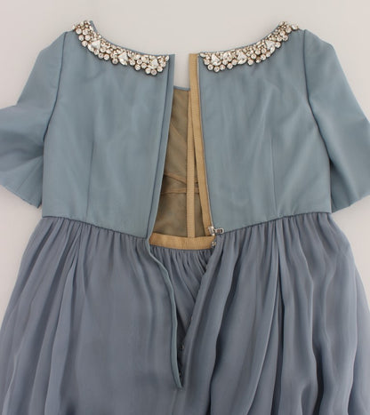 Robe de bal Dolce & Gabbana en soie bleue, à motif de cristaux, style gaine.