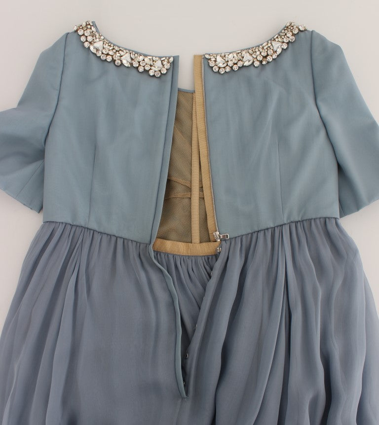Robe de bal Dolce &amp; Gabbana en soie bleue, à motif de cristaux, style gaine.