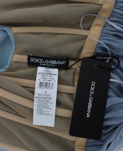 Robe de bal Dolce & Gabbana en soie bleue, à motif de cristaux, style gaine.