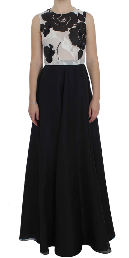 Robe-fourreau en soie à motifs floraux noir et blanc de Dolce & Gabbana