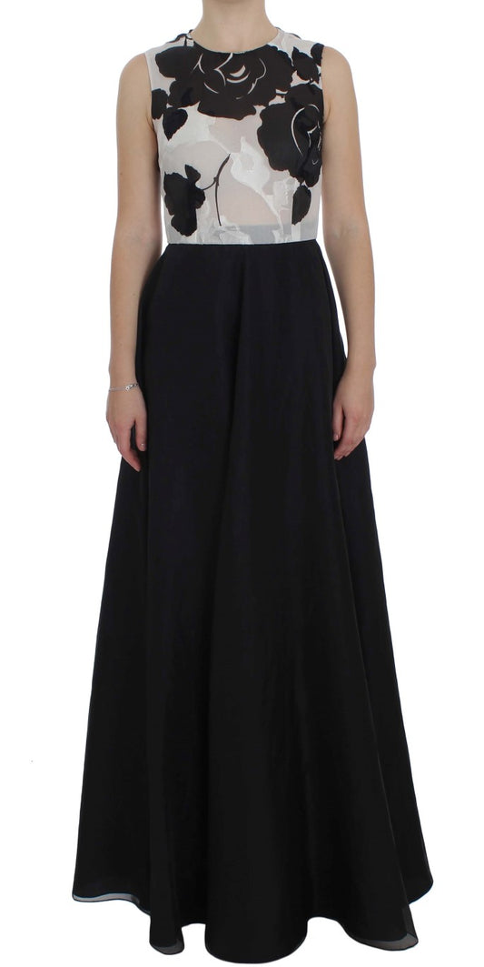 Robe-fourreau en soie à motifs floraux noir et blanc de Dolce & Gabbana