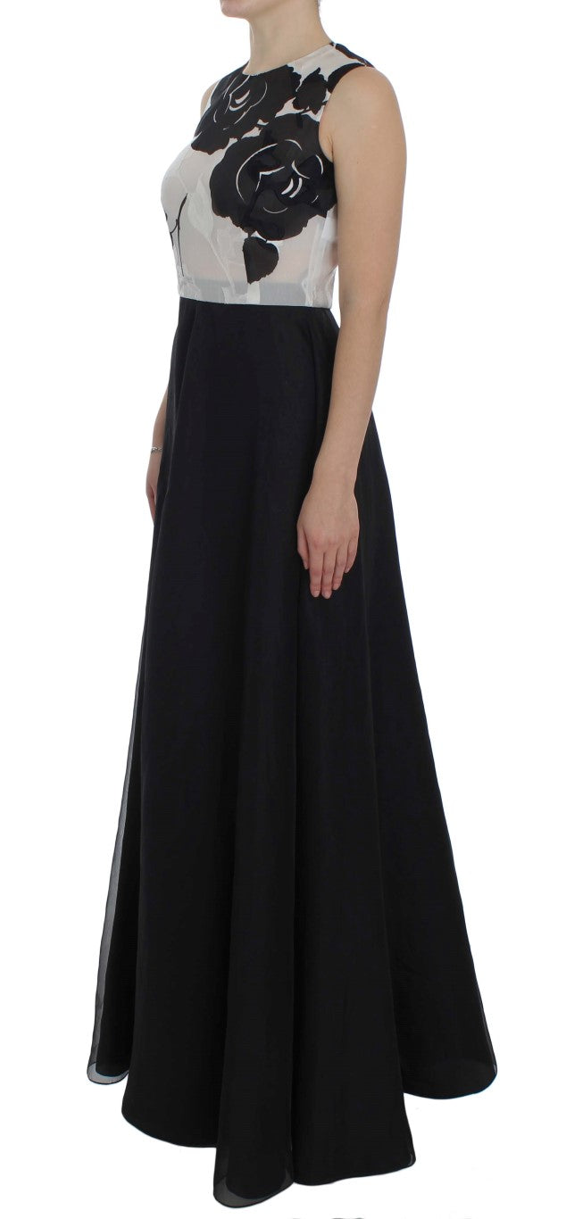 Robe-fourreau en soie à motifs floraux noir et blanc de Dolce & Gabbana