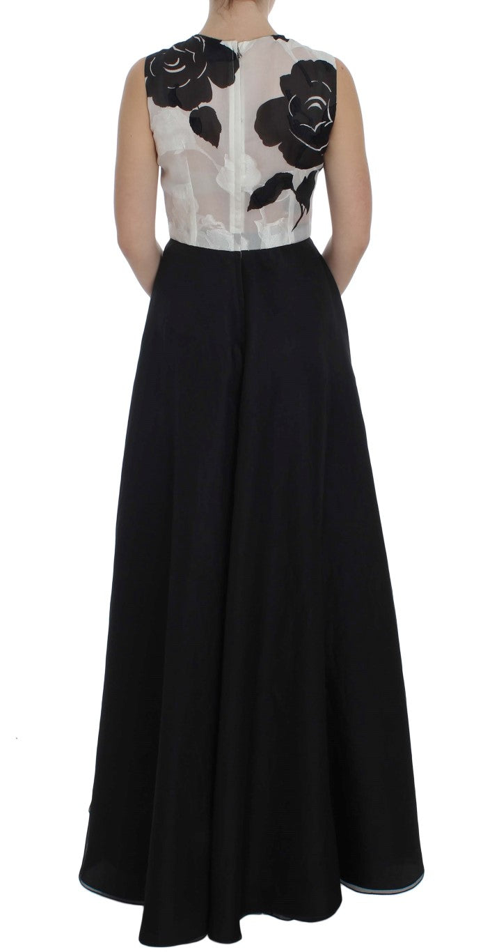 Robe-fourreau en soie à motifs floraux noir et blanc de Dolce & Gabbana
