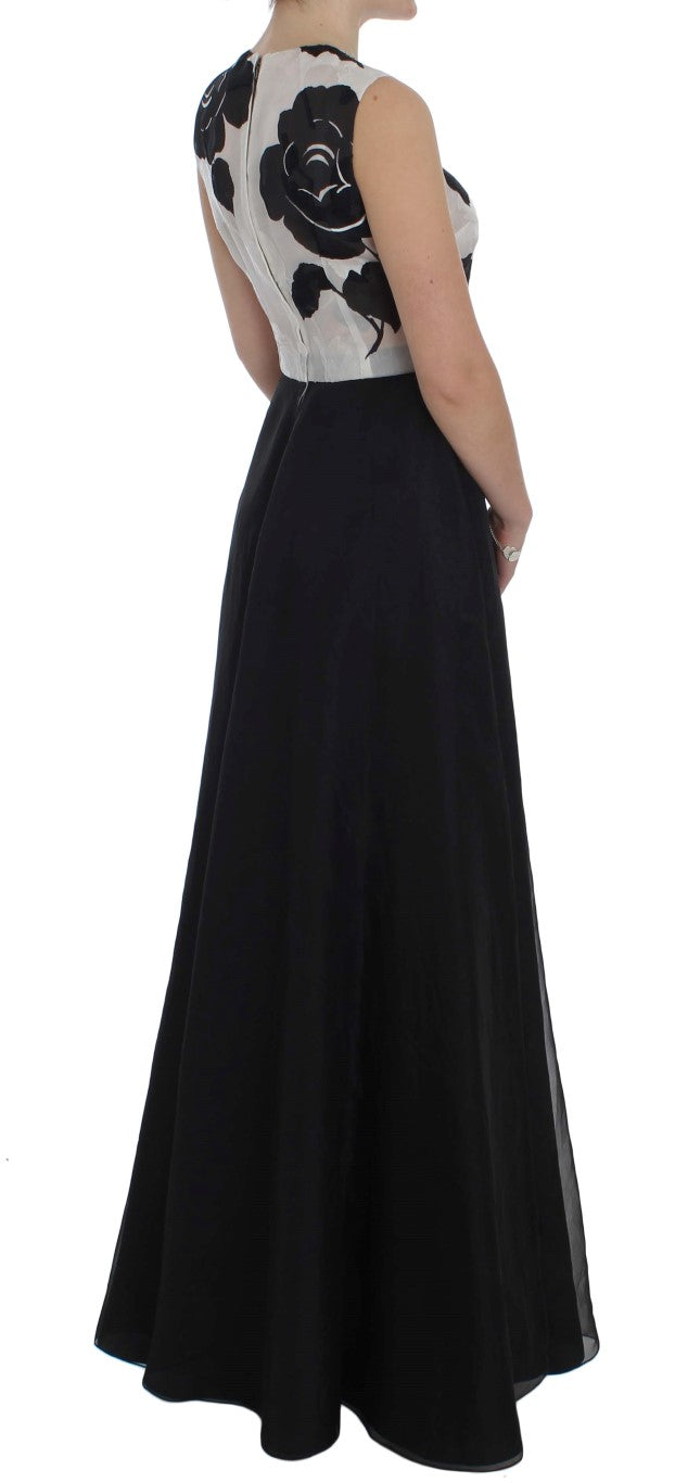 Robe-fourreau en soie à motifs floraux noir et blanc de Dolce &amp; Gabbana