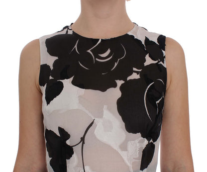 Robe-fourreau en soie à motifs floraux noir et blanc de Dolce & Gabbana