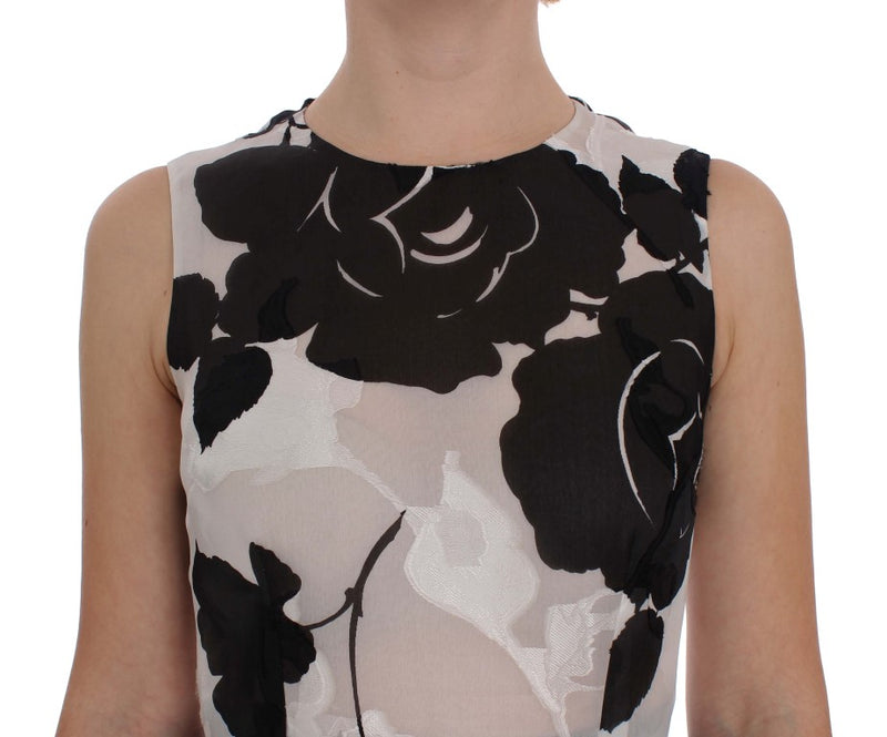 Robe-fourreau en soie à motifs floraux noir et blanc de Dolce &amp; Gabbana