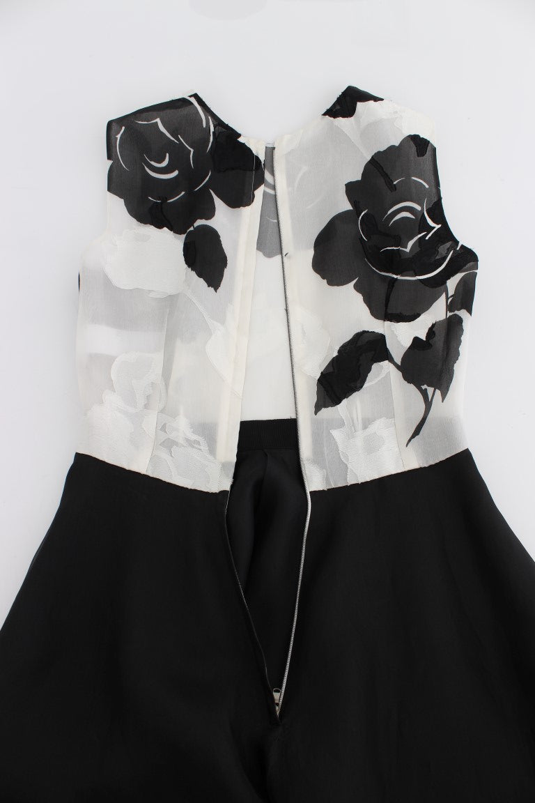 Robe-fourreau en soie à motifs floraux noir et blanc de Dolce & Gabbana