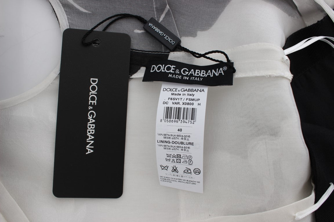 Robe-fourreau en soie à motifs floraux noir et blanc de Dolce &amp; Gabbana