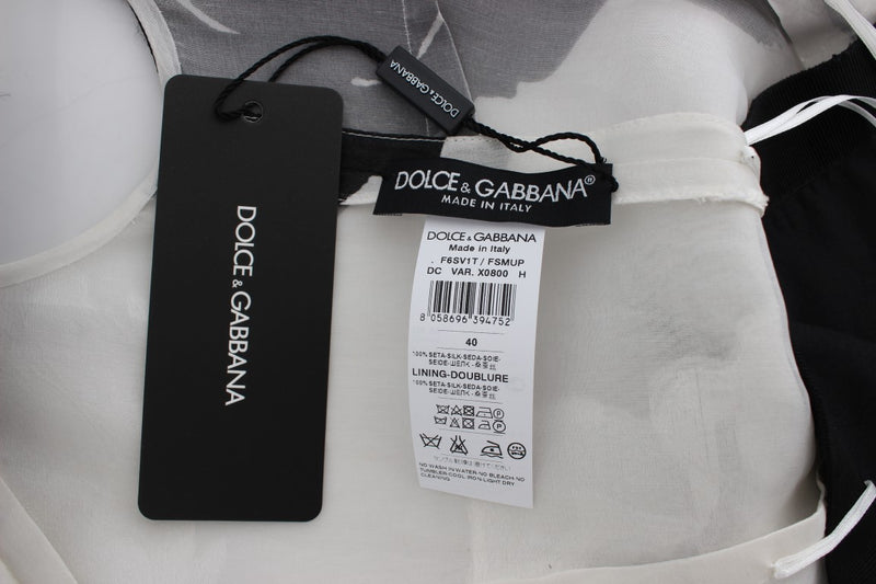 Robe-fourreau en soie à motifs floraux noir et blanc de Dolce &amp; Gabbana