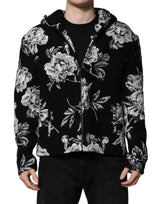 Veste à capuche pour homme en laine noire à imprimé floral de Dolce & Gabbana