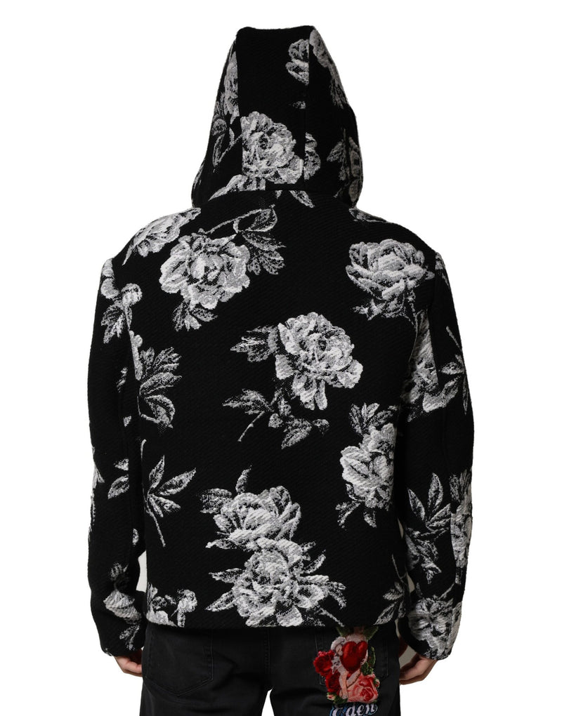 Veste à capuche pour homme en laine noire à imprimé floral de Dolce & Gabbana