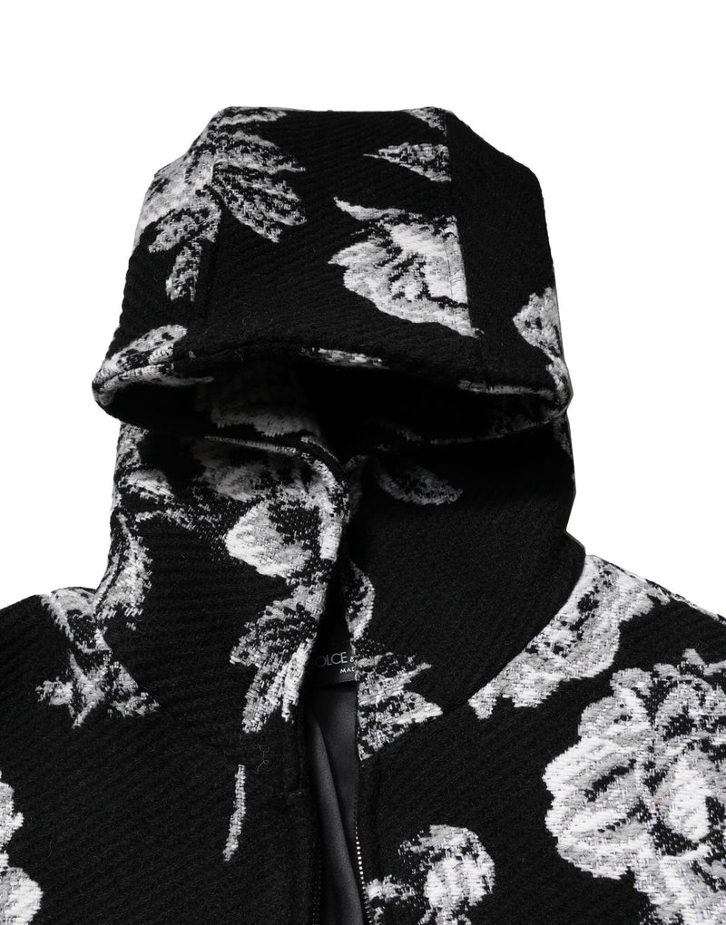 Veste à capuche pour homme en laine noire à imprimé floral de Dolce & Gabbana