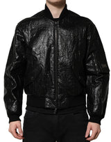Veste bomber à fermeture éclair intégrale Dolce & Gabbana noire avec plaque de logo.