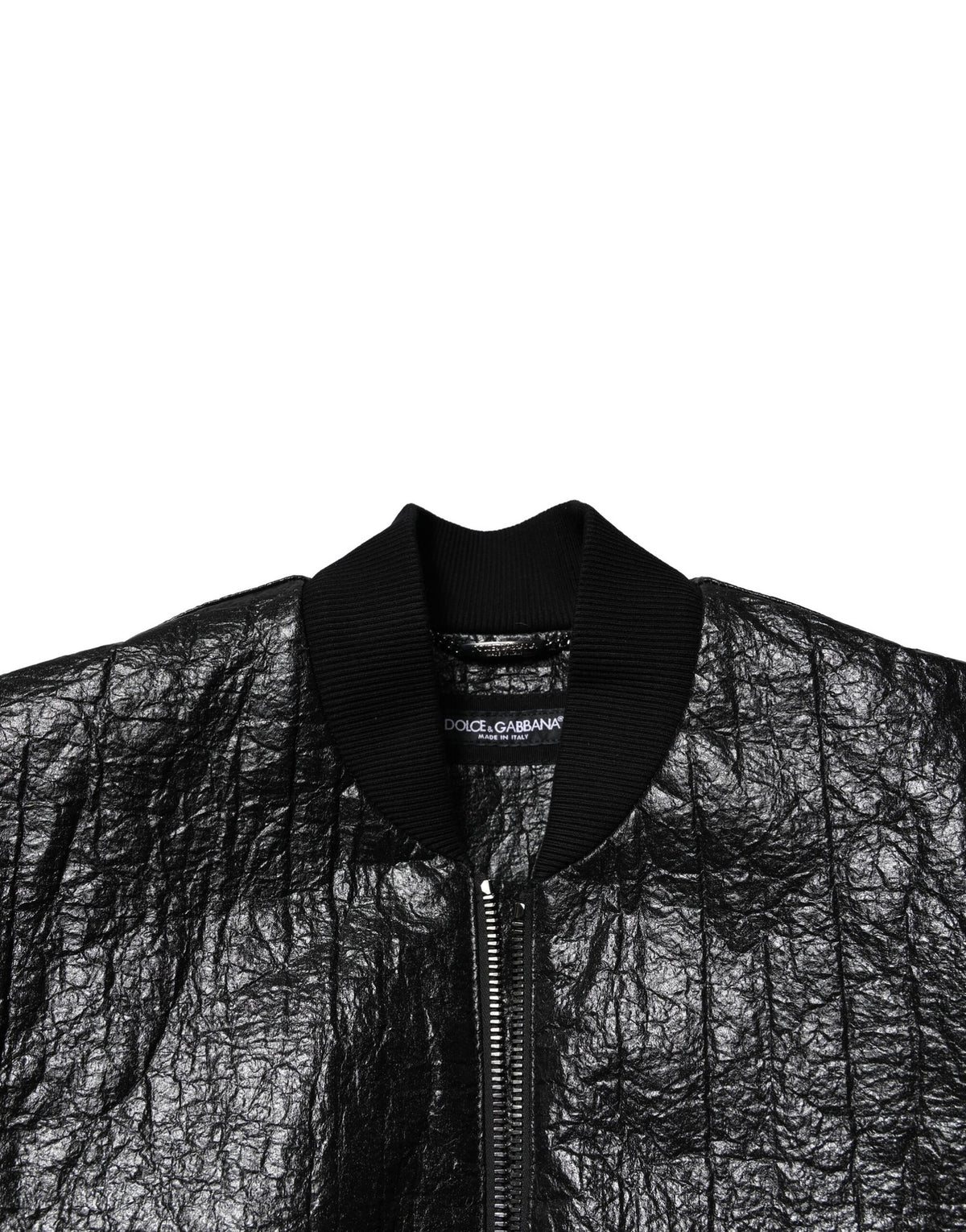Veste bomber à fermeture éclair intégrale Dolce & Gabbana noire avec plaque de logo.