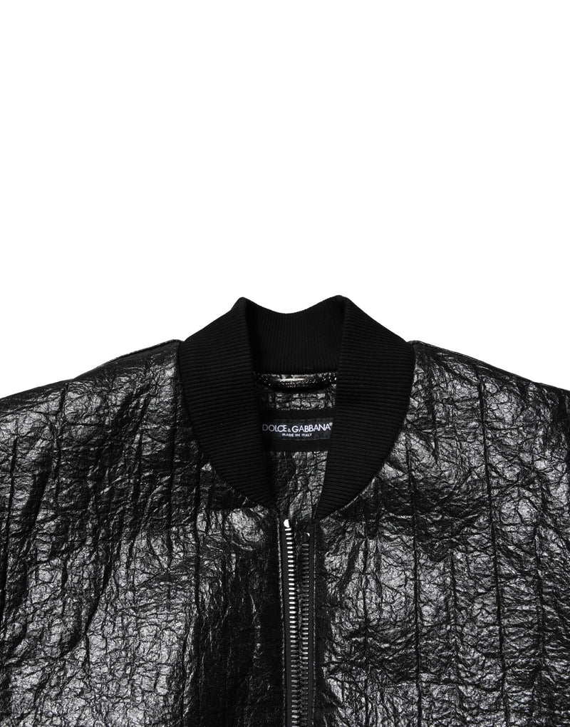 Veste bomber à fermeture éclair intégrale Dolce & Gabbana noire avec plaque de logo.