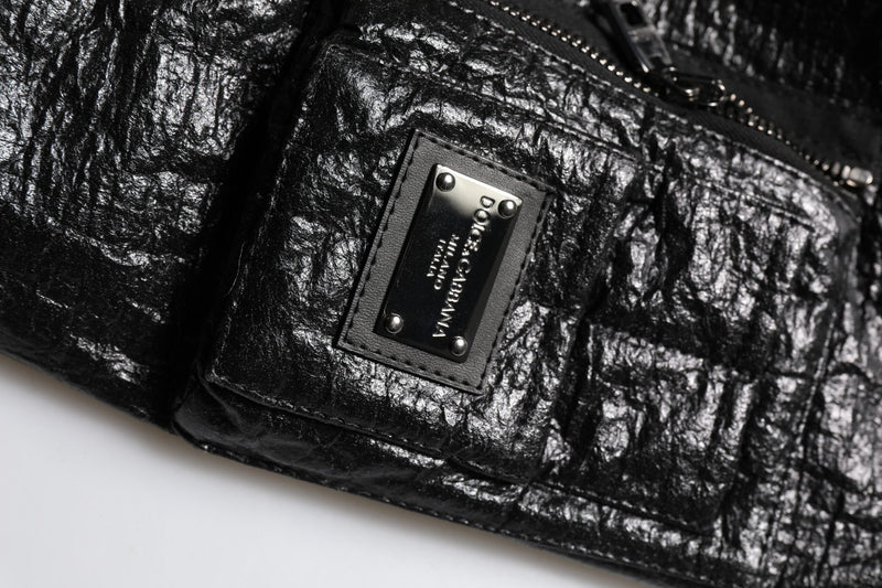 Veste bomber à fermeture éclair intégrale Dolce & Gabbana noire avec plaque de logo.