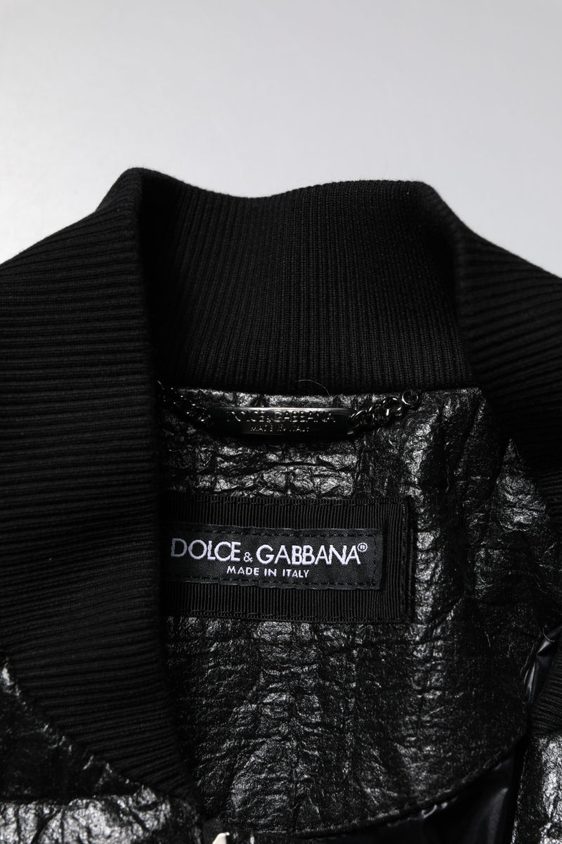 Veste bomber à fermeture éclair intégrale Dolce & Gabbana noire avec plaque de logo.