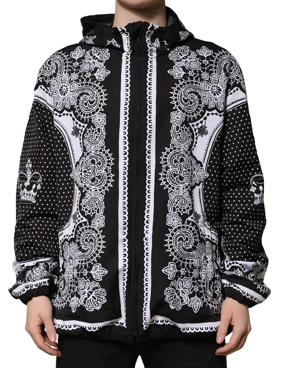 Bomber à capuche noir à imprimé bandana de Dolce & Gabbana