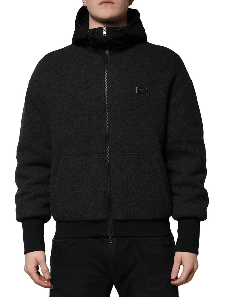 Veste bomber à capuche Dolce & Gabbana noire avec plaque DG logo.