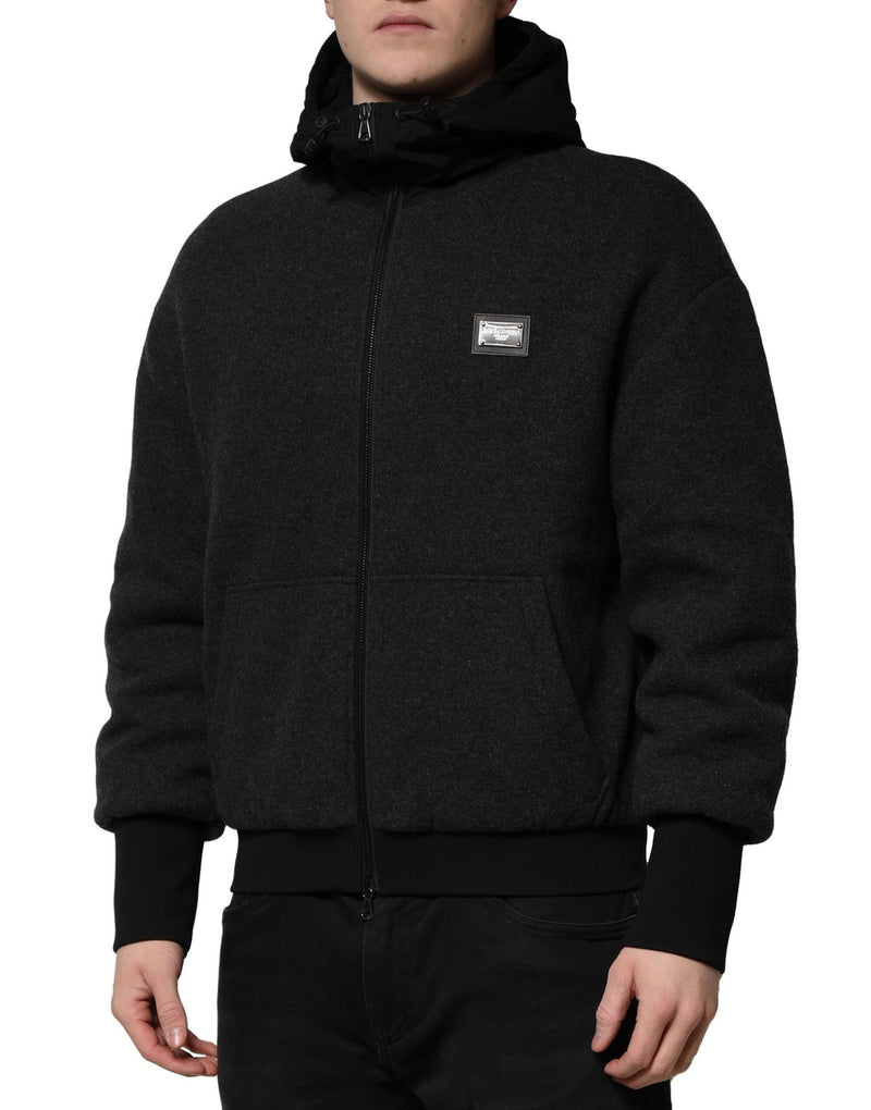 Veste bomber à capuche Dolce & Gabbana noire avec plaque DG logo.