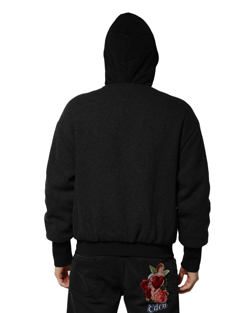 Veste bomber à capuche Dolce & Gabbana noire avec plaque DG logo.