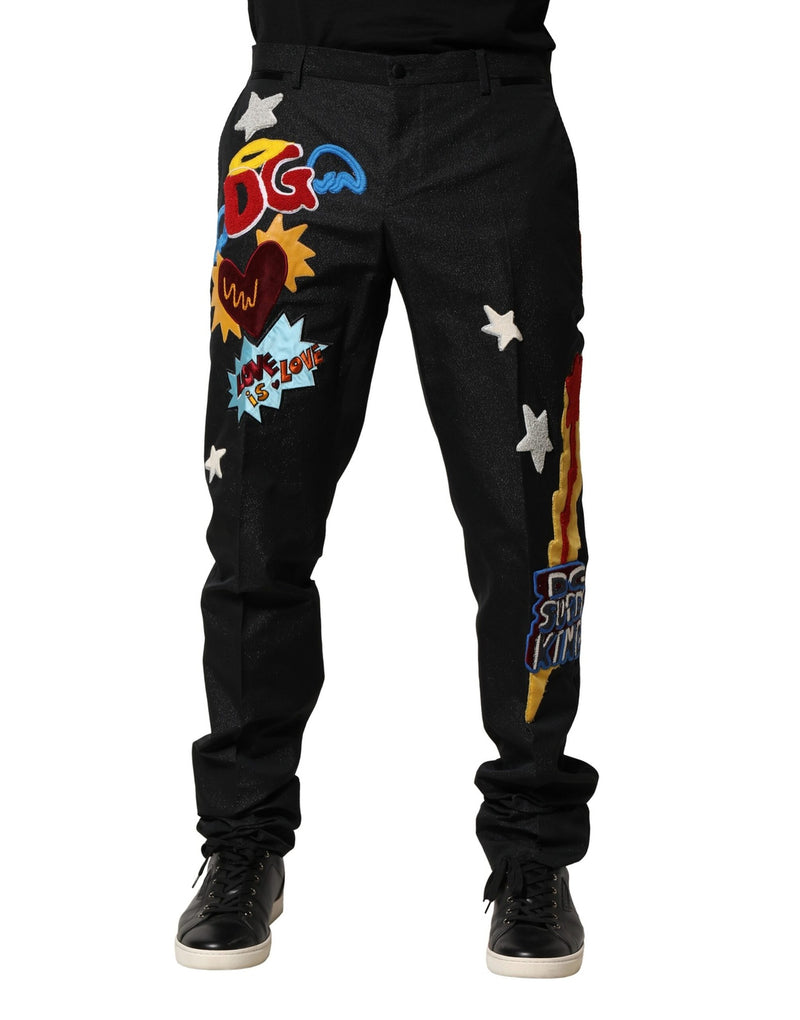 Pantalon homme noir à broderies graphiques Dolce &amp; Gabbana