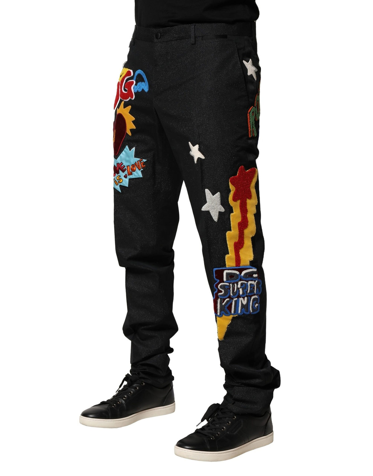 Pantalon homme noir à broderies graphiques Dolce &amp; Gabbana