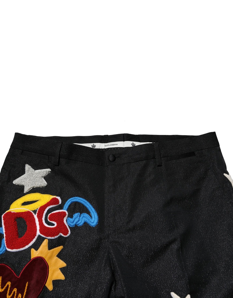 Pantalon homme noir à broderies graphiques Dolce &amp; Gabbana