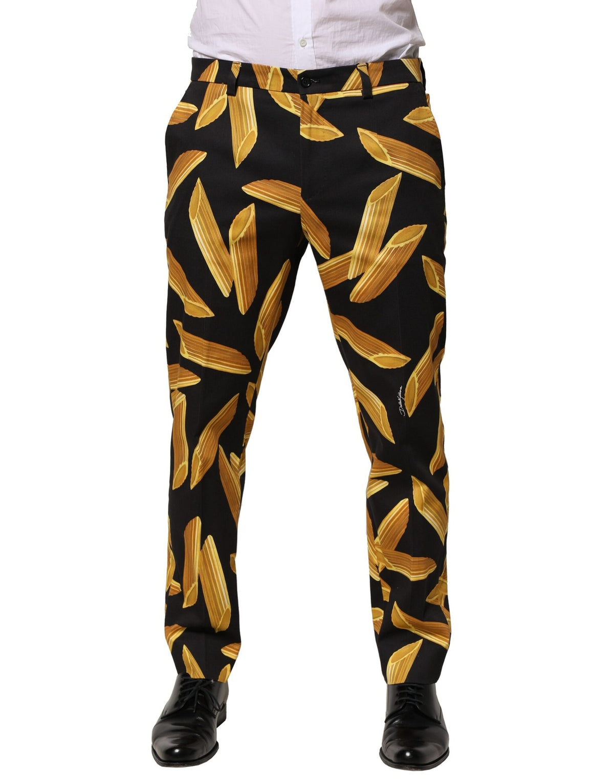 Pantalon homme fuselé noir à imprimé pâtes de Dolce &amp; Gabbana