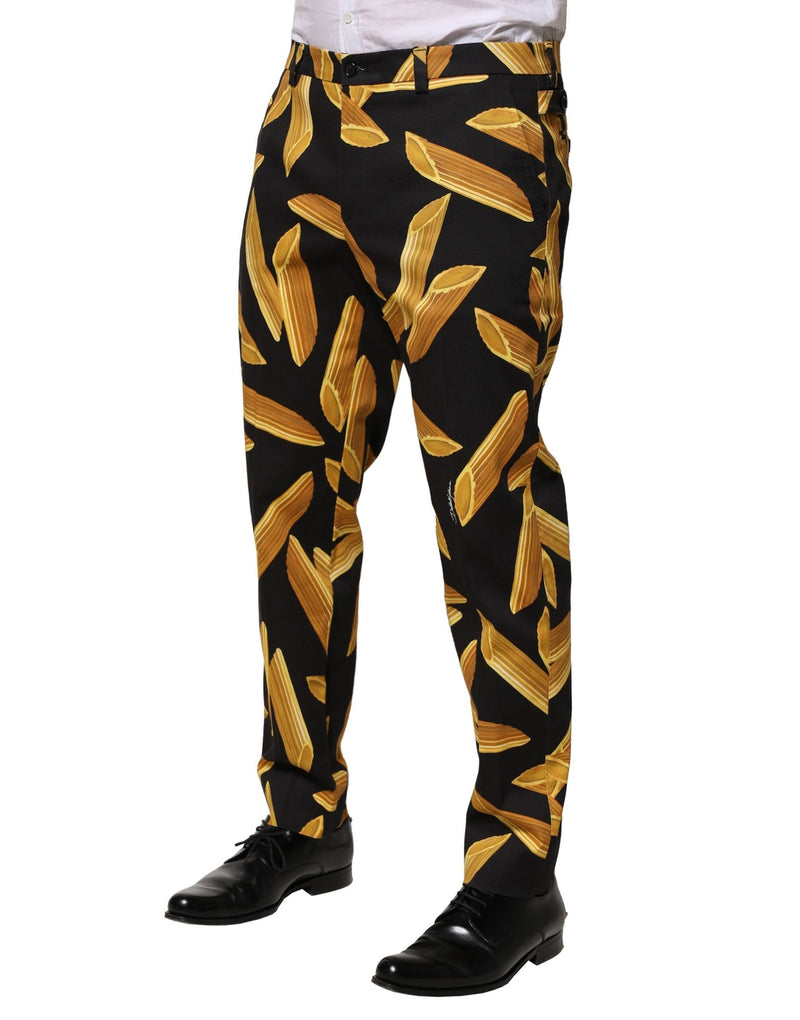 Pantalon homme fuselé noir à imprimé pâtes de Dolce &amp; Gabbana