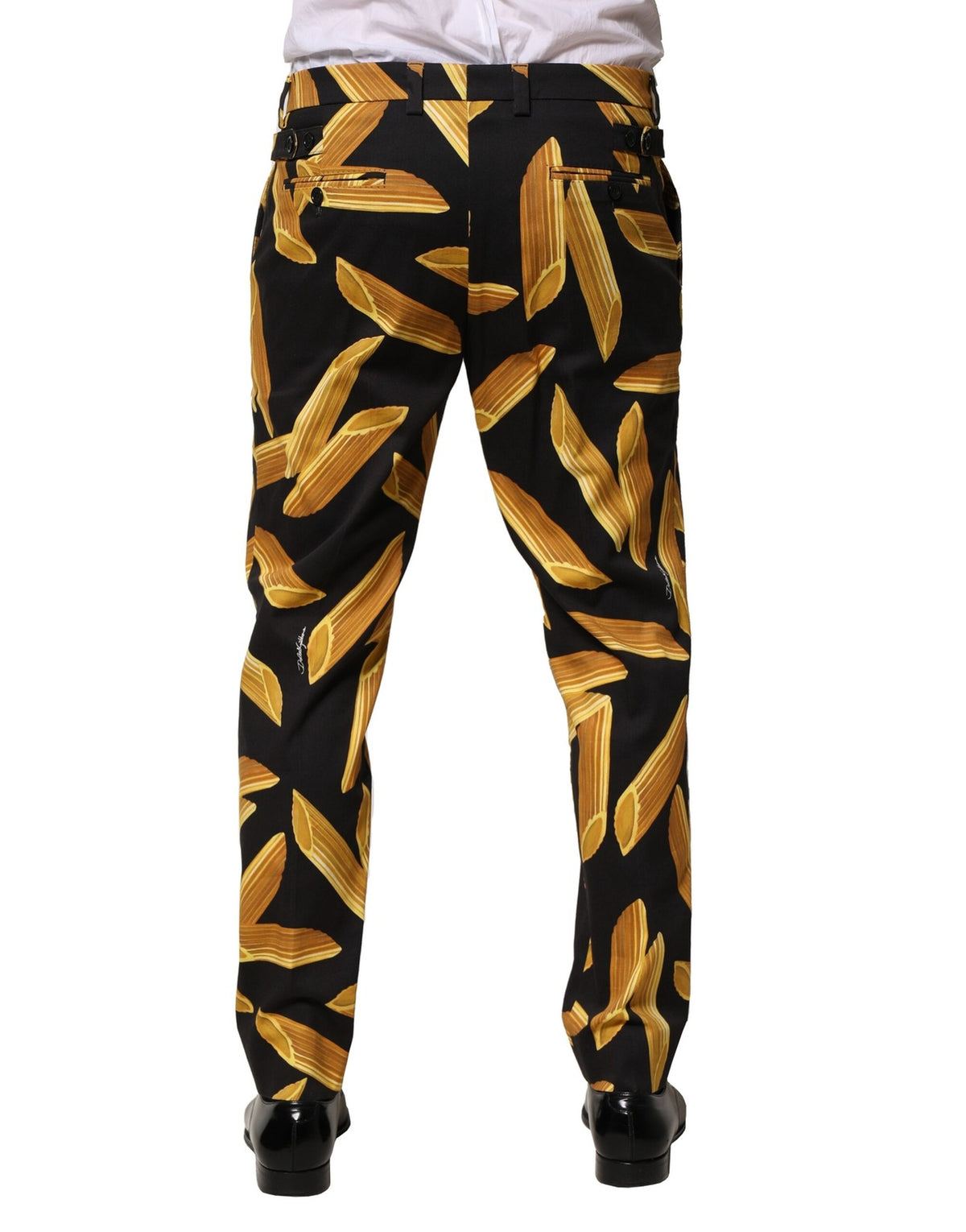 Pantalon homme fuselé noir à imprimé pâtes de Dolce &amp; Gabbana