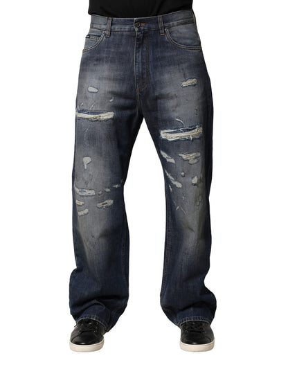 Jean homme en coton bleu délavé et déchiré Dolce &amp; Gabbana