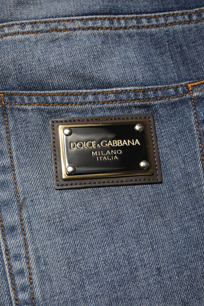 Dolce & Gabbana Blue Washed Tattered Cotton Men Jeans