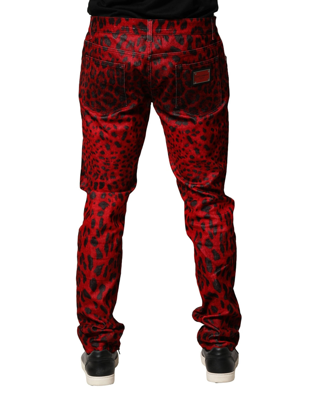 Jeans skinny en coton à imprimé léopard rouge de Dolce &amp; Gabbana
