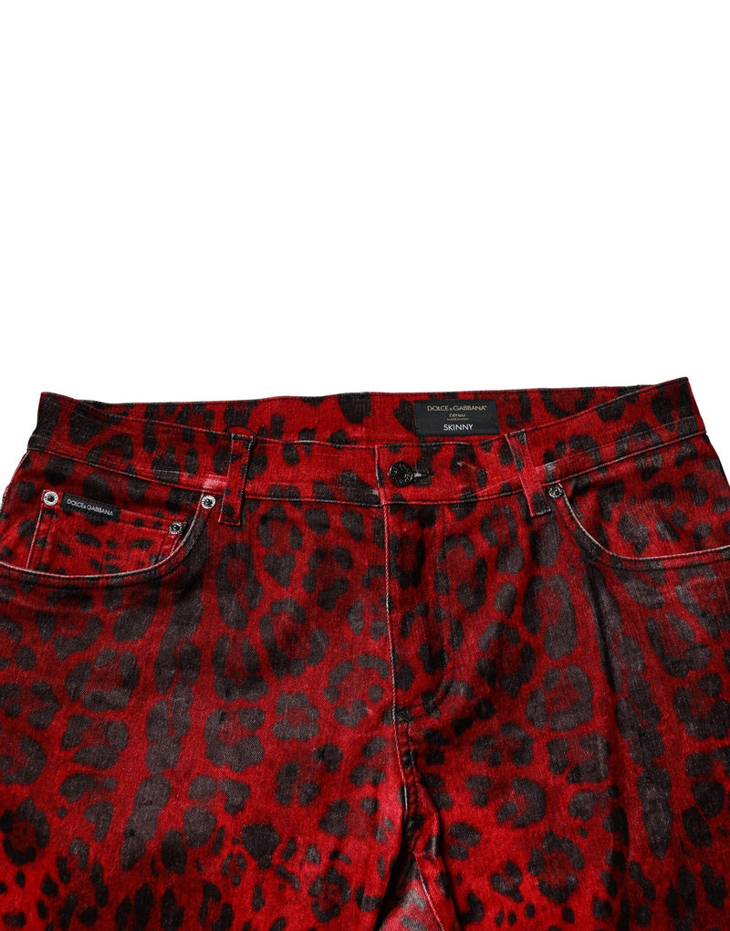 Jeans skinny en coton à imprimé léopard rouge de Dolce &amp; Gabbana