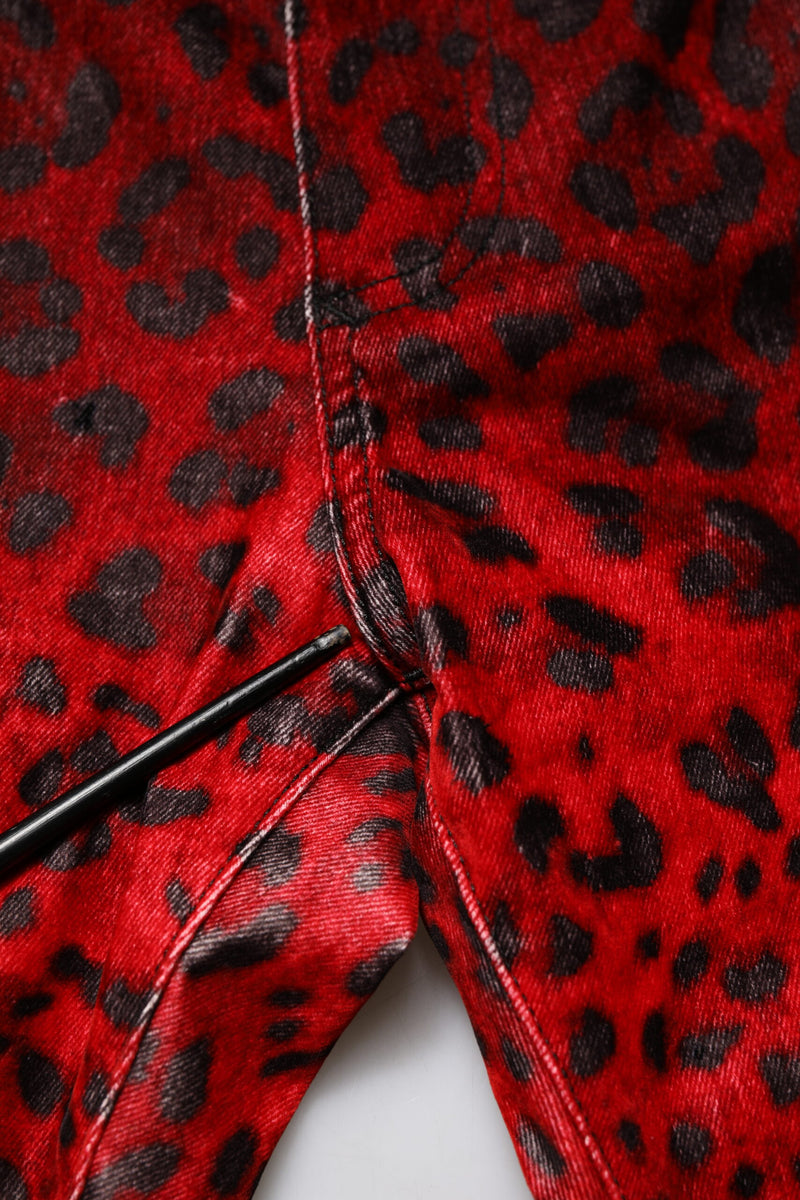 Jeans skinny en coton à imprimé léopard rouge de Dolce &amp; Gabbana