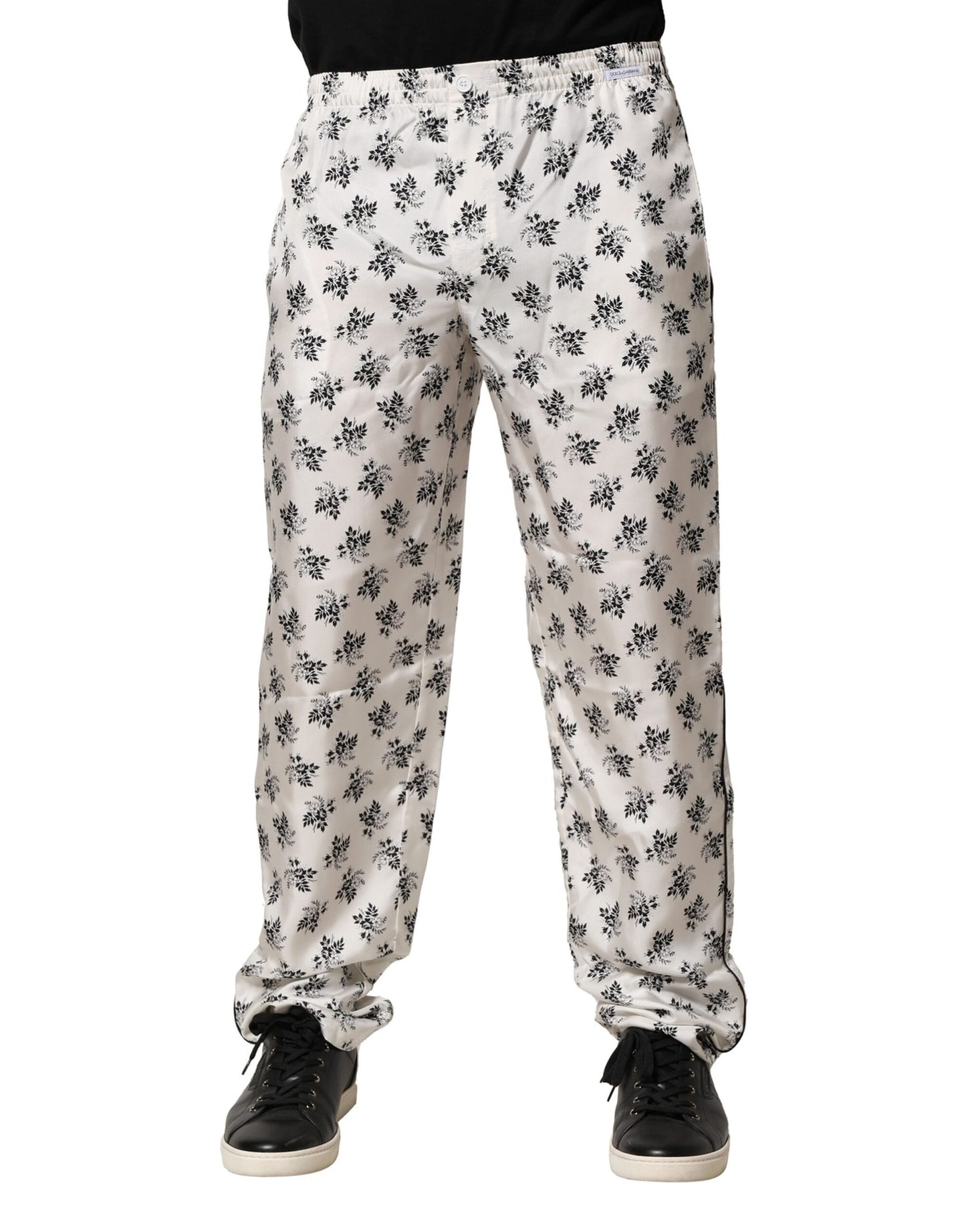 Dolce &amp; Gabbana witte, bloemige zijden casual loungbroek