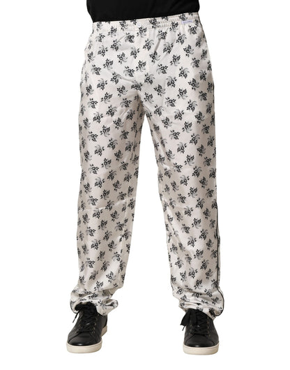 Dolce &amp; Gabbana witte, bloemige zijden casual loungbroek