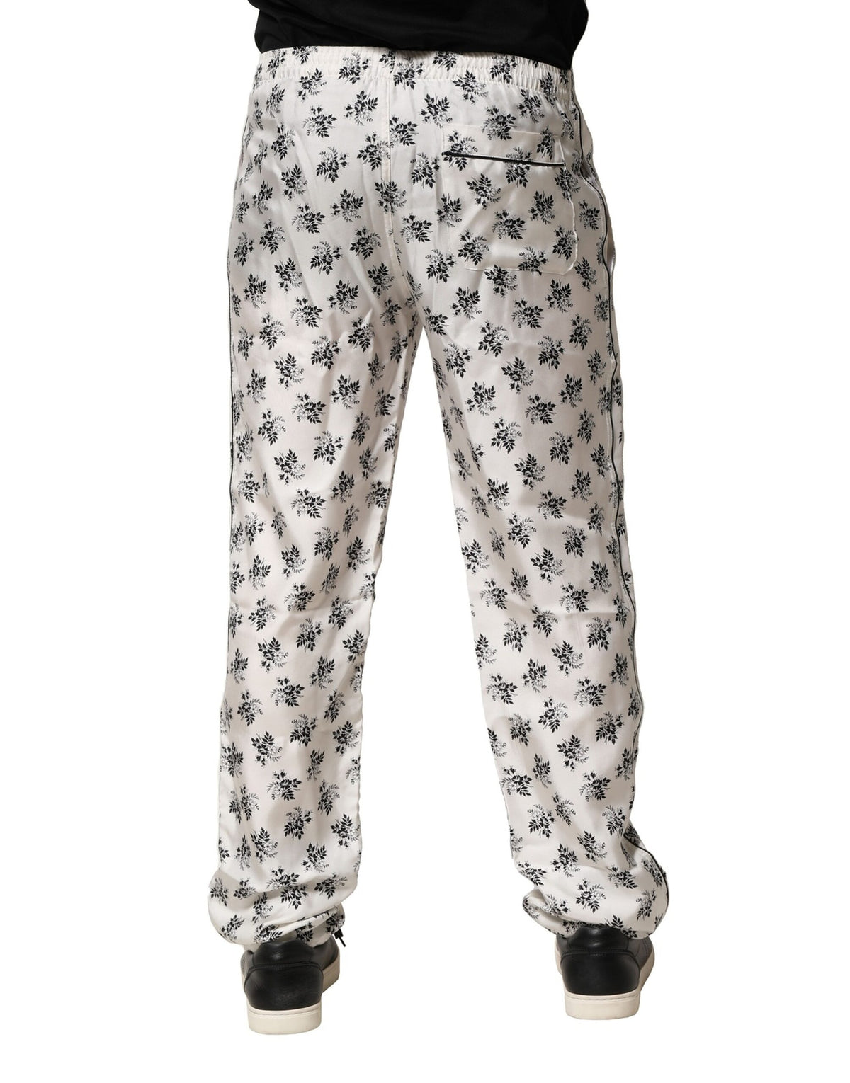 Pantalon de détente en soie à motifs floraux blancs de Dolce &amp; Gabbana