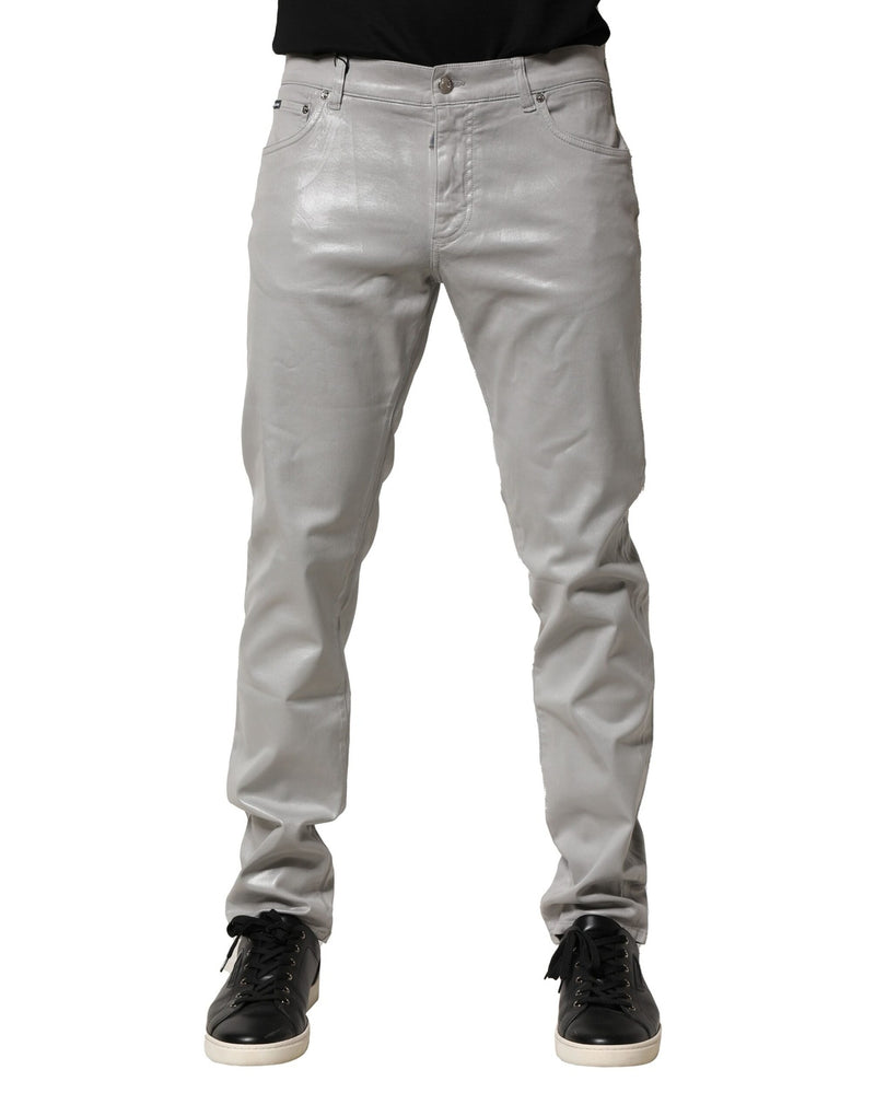 Jeans slim en coton stretch argenté Dolce &amp; Gabbana