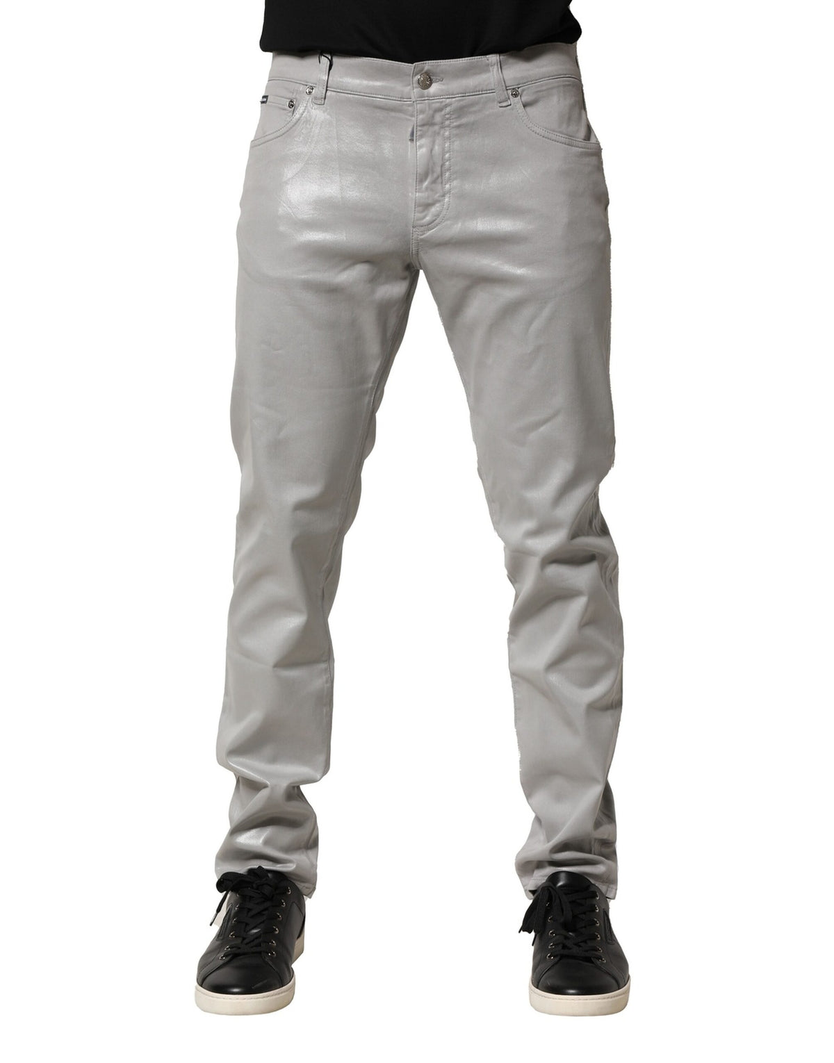 Jeans slim en coton stretch argenté Dolce &amp; Gabbana