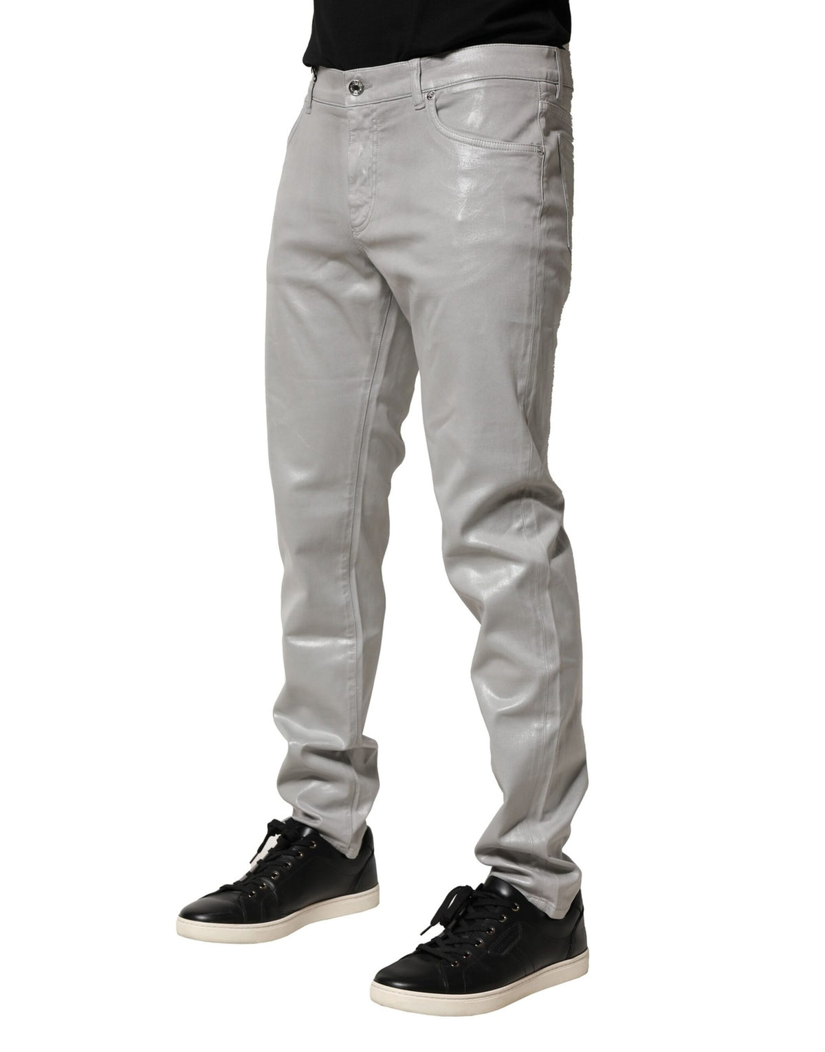 Jeans slim en coton stretch argenté Dolce &amp; Gabbana