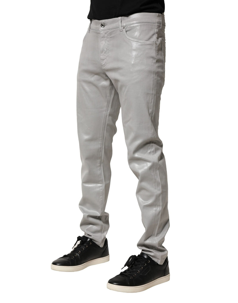 Jeans slim en coton stretch argenté Dolce &amp; Gabbana