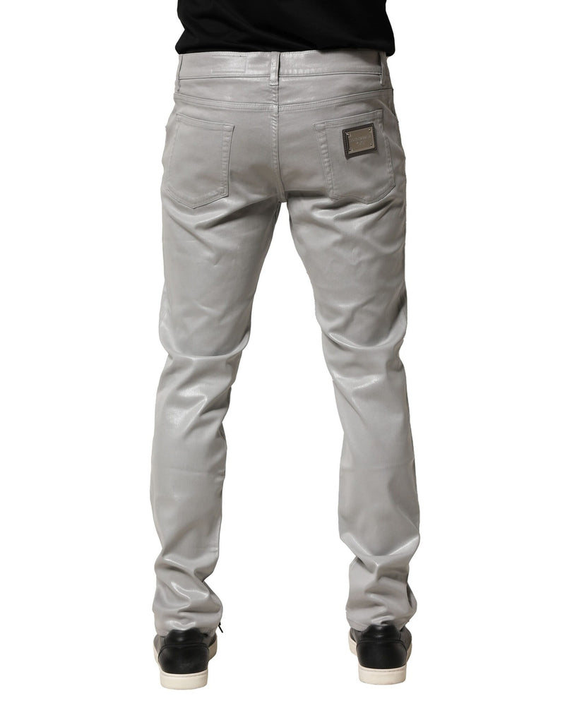 Jeans slim en coton stretch argenté Dolce &amp; Gabbana