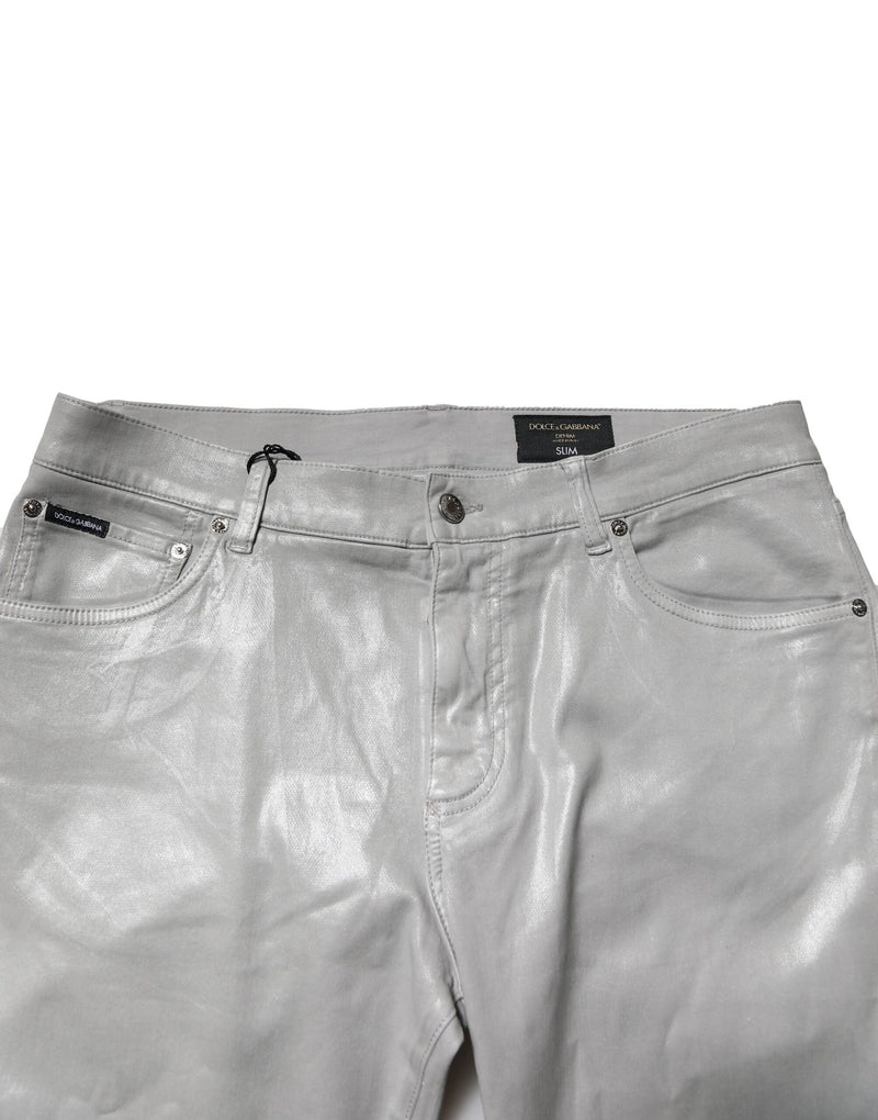 Jeans slim en coton stretch argenté Dolce &amp; Gabbana