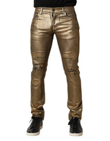Jeans slim en coton stretch délavé doré Dolce &amp; Gabbana